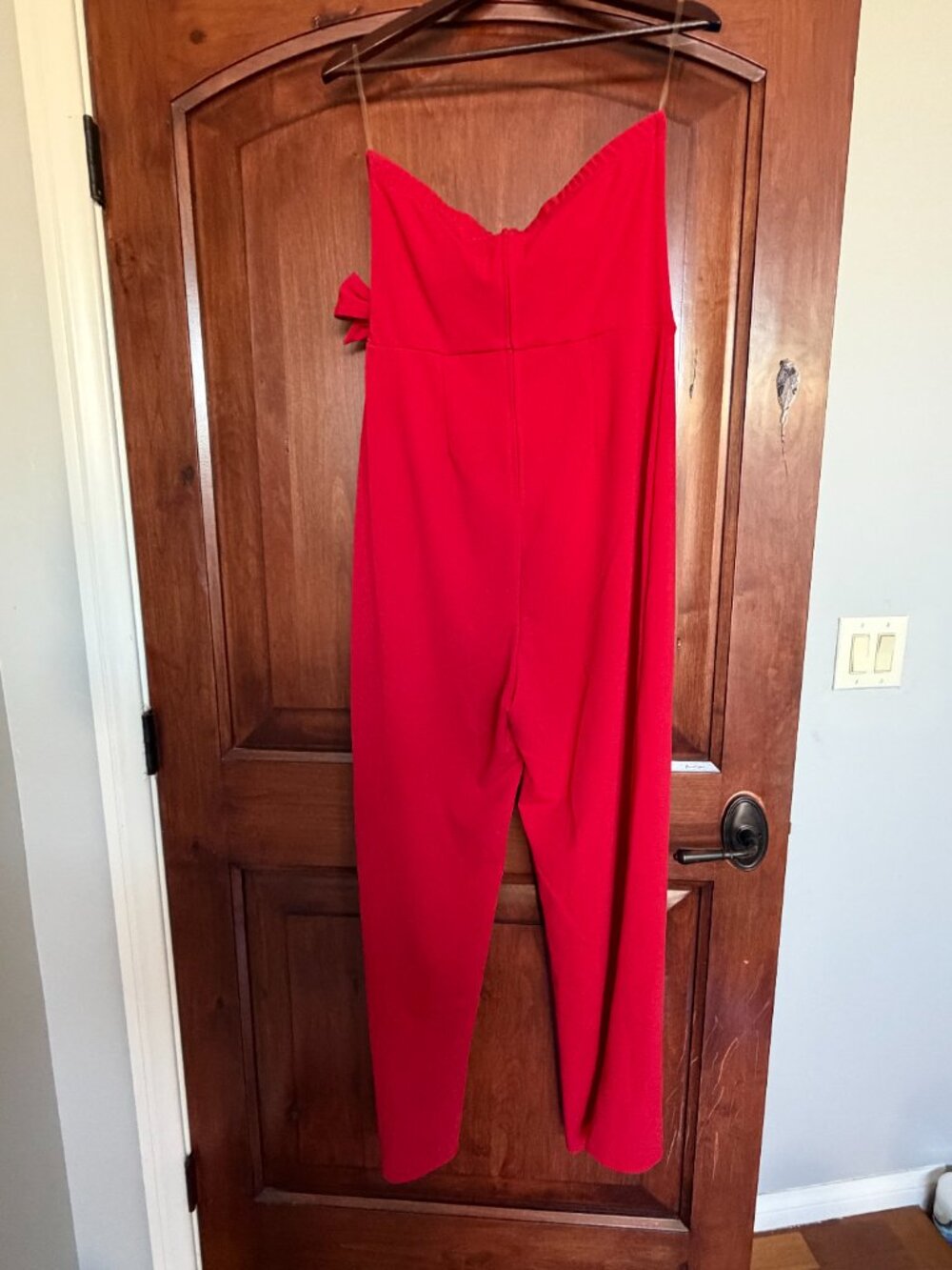 ROW A Red Strapless Jumpsuit XL Sweetheart Neck Bow Detail Wide Leg - Picture 2 of 4